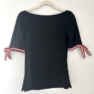 Ralph Lauren Black Top with Red and White bow detail on Sleeve in Size Large